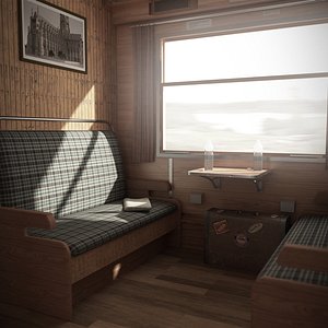 3D model Old Train Interior 03