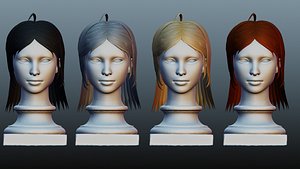 Female hair low poly 4 colors 3D model