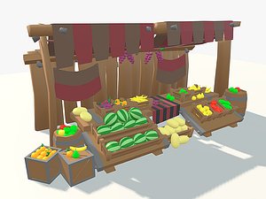 3D model low-poly cartoon fruit stall
