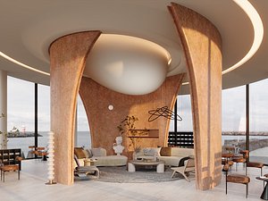 Modern Seaside Cafe with Artistic Lounge Seating 791 model