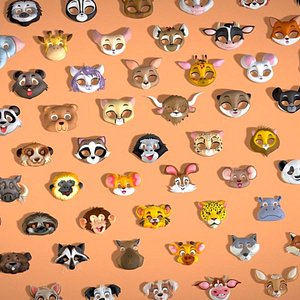 95 Animal Mask Mega Pack - Kids Masks Low Poly - Stylized Toon Animal Masks Set 3D
