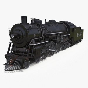 Vintage Steam Locomotive and Tender 3D model