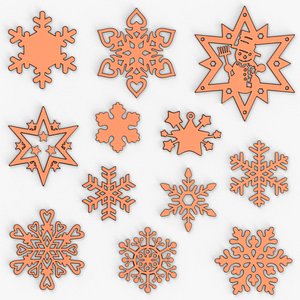 3D 12 snowflakes
