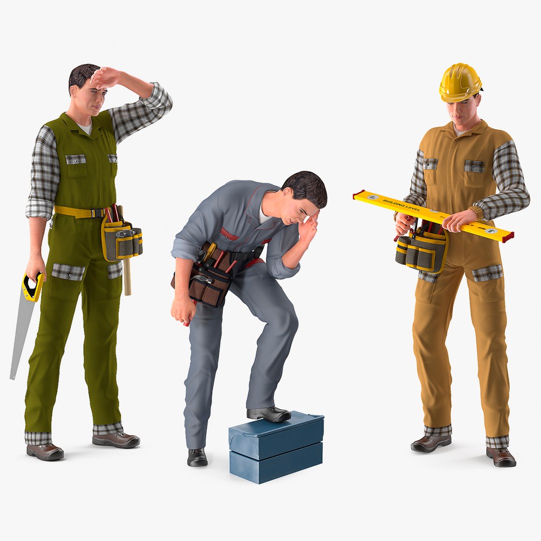 Rigged Workers Collection 3D model preview