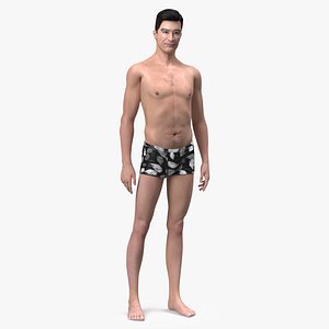 Asian Man Underwear Standing Pose 3D