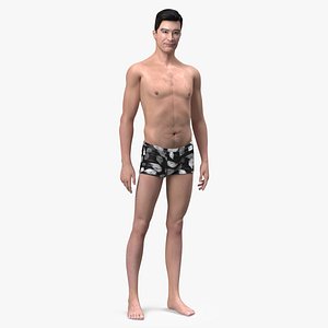 Asian Man Underwear Standing Pose