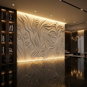 Modern Floral Relief Panel Wall Decor Set STL Mural CNC 327 3D model