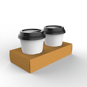 3D Two Coffee Cups with Kraft Paper Holder