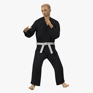 Japanese Karate Fighter Black Suit with Fur Rigged