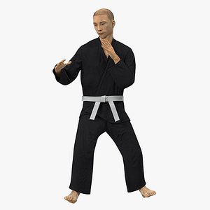 Japanese Karate Fighter Black Suit with Fur Rigged