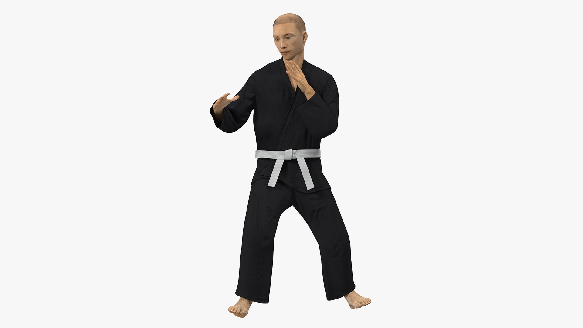 Japanese Karate Fighter Black Suit with Fur Rigged 3D model preview