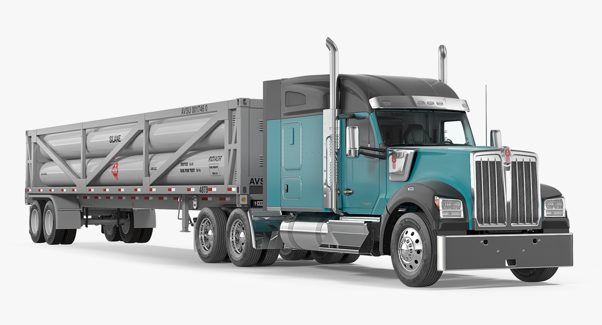 Truck Kenworth W990 with LNG Trailer 3D model preview