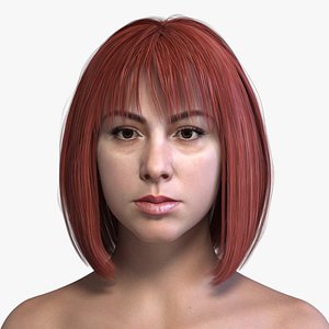 Realistic Bob Haircut with Bangs 3D Red Hair model