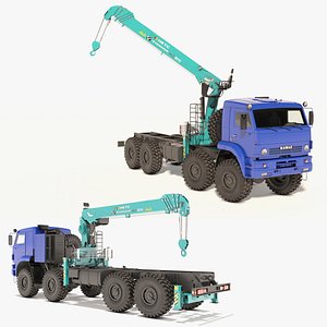 3D model Hyundai HLC 8016 Crane Equipment on Kamaz Truck Rigged for Cinema 4D