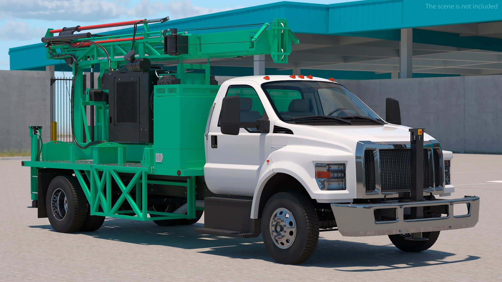 Truck-based Mobile Drill Rig Green Rigged For Cinema 4D Model ...