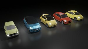 5 low poly small cars collection - 5 cars in 1