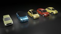 5 low poly small cars collection - 5 cars in 1
