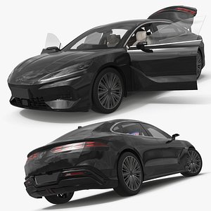 3D Modern Electric Fastback Sedan Black Rigged for Maya model