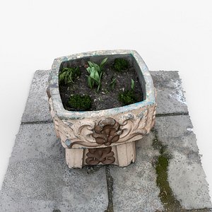 Photorealistic 3D scan of concrete abandoned planter