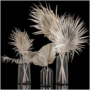 3D Bouquet Of Bleached Dry Palm Leaves In A Vase