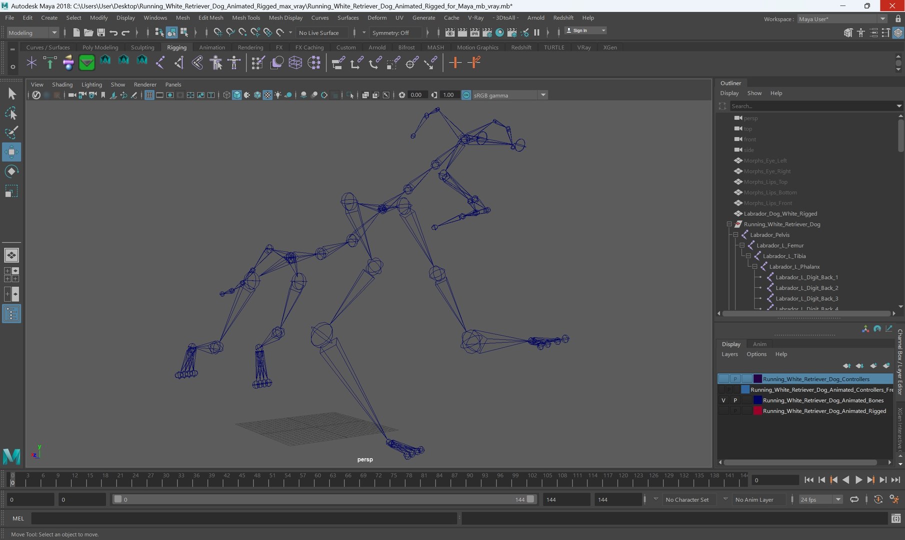 Running White Retriever Dog Animated Rigged For Maya 3D Model ...