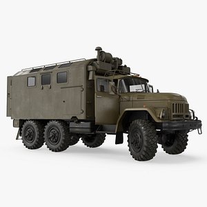 Army Utility Truck ZIL-131 KUNG with Interior Rigged for Cinema 4D
