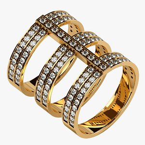 Fashion 2cm Long Triple Gold Ring 3D model