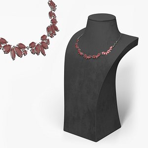 Silver Necklace with Gemstones on Stand 3D