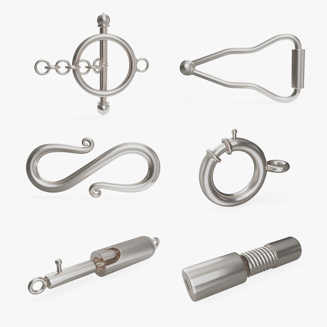 Silver Jewelry Clasps Collection 5 3D model preview
