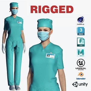 Female Surgeon Woman Nurse Rigged Doctor 3D model