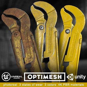 3D low-poly wrench modelled tool model
