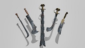 3D Unique battle-worn swords Game prop