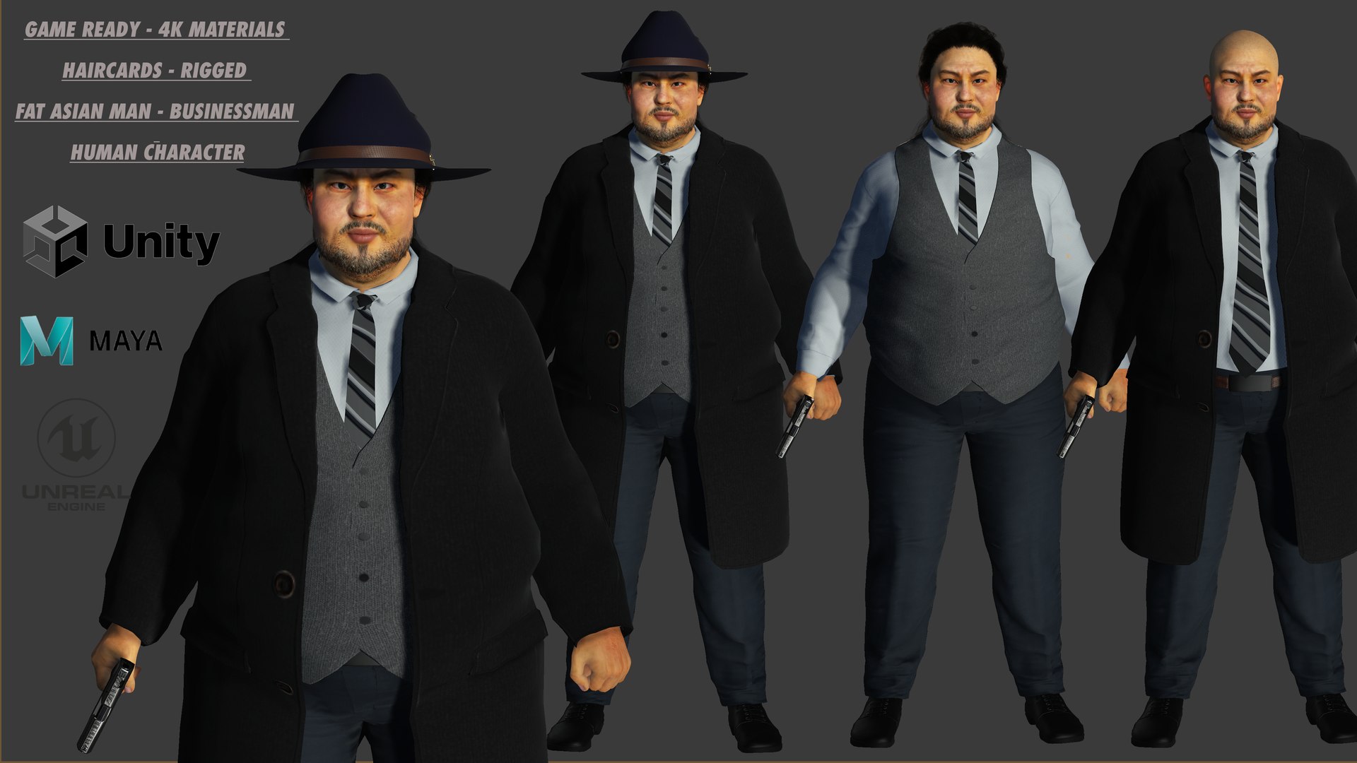 3D 3D REALISTIC HUMAN RIGGED CHARACTER - ASIAN FAT BUSINESSMAN model ...