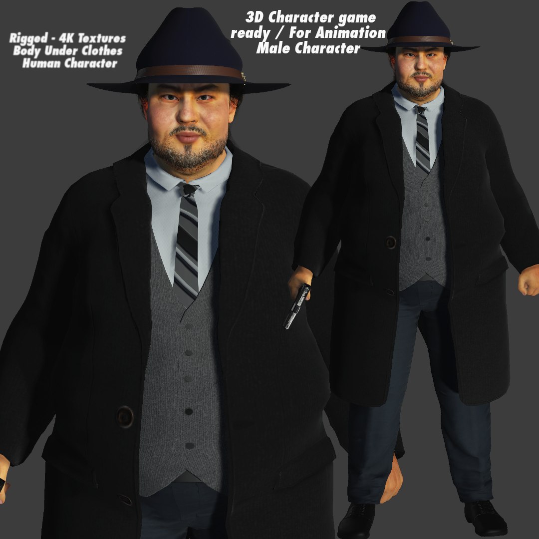 3D REALISTIC HUMAN RIGGED CHARACTER - ASIAN FAT BUSINESSMAN model ...