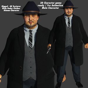 3D REALISTIC HUMAN RIGGED CHARACTER - ASIAN FAT BUSINESSMAN model