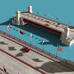Drawbridge with Cars and Flags 3D model