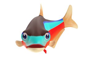 Cardinal tetra animated fish low poly toon