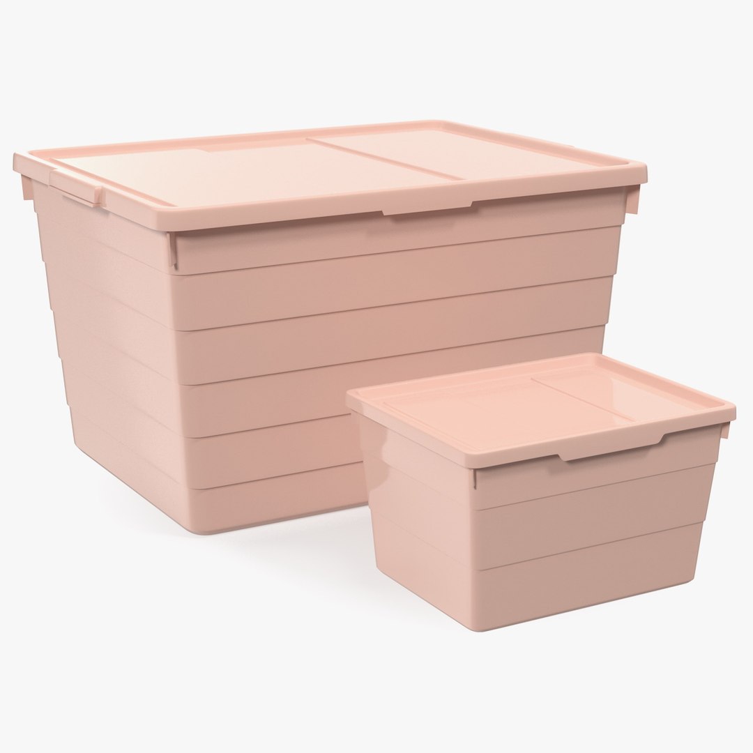 Pink Plastic Storage Box with Lid Set 3D model preview