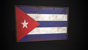 3D Old Picture Frame With Cuba  Flag - Game Ready PBR Low-poly 2 model