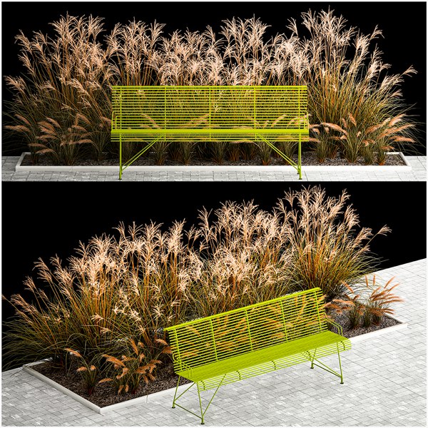 modelo 3d Flowerbed Bench With Bushes Feather Grass 1135 - TurboSquid ...