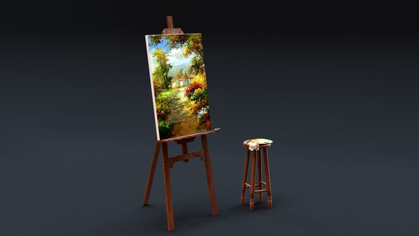 Carved Wood Easel for Painting 3D model