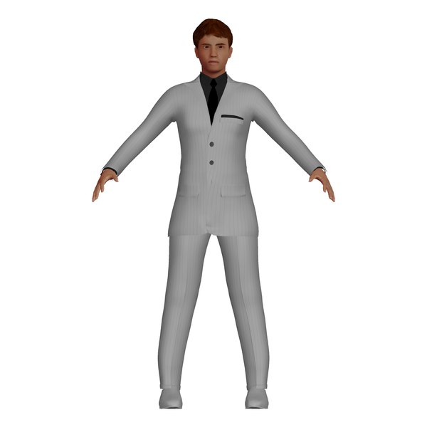 3D low-poly male white suit model