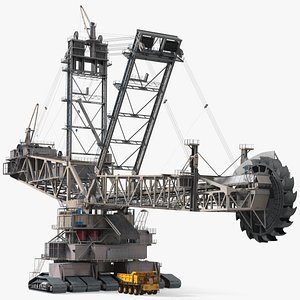 3D Mining Multi Bucket Wheel Excavator with Mining Truck Rigged model
