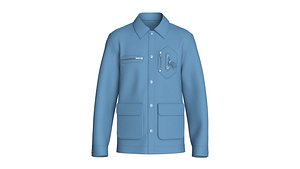 Men Utility Button-Up Jacket With Multi Pockets 3D model