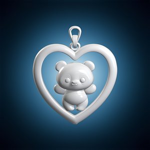 3D Chibi Panda Heart Pendant 3D Print Model model