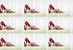 High-heeled shoes Red high-heeled shoes cosmetics lipstick nail polish cosmetics combination beauty 3D