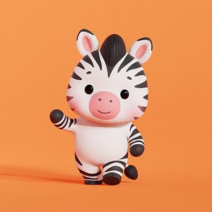 3D Zebra Character Cartoon Rigged Animated Chibi Kawaii low-poly 3d model