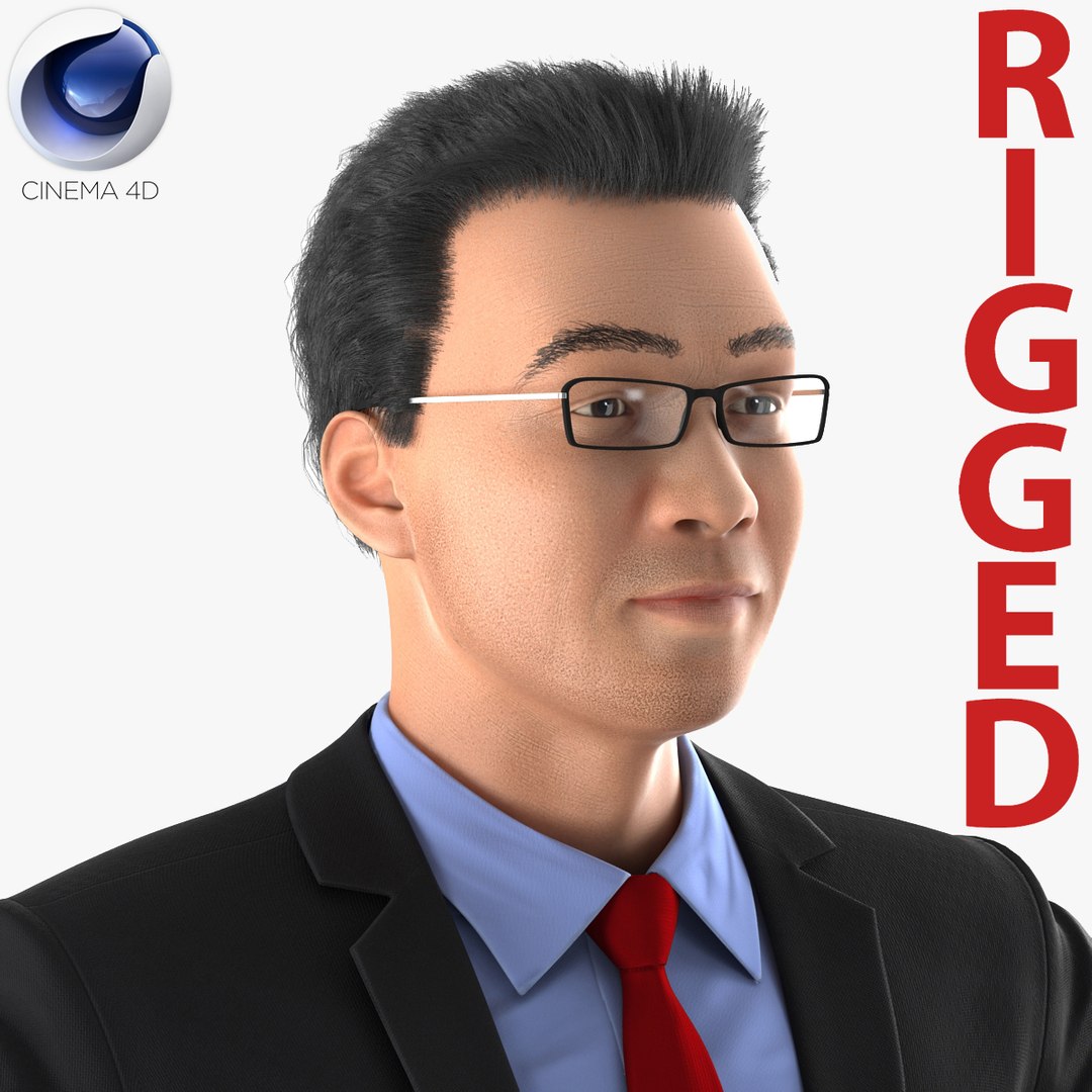 Asian Businessman Rigged for Cinema 4D 3D model preview
