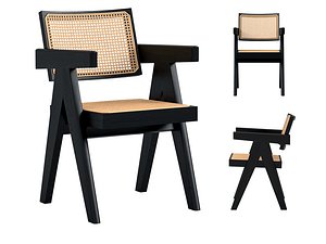 Black Wood Cane Seat And Back Armchair