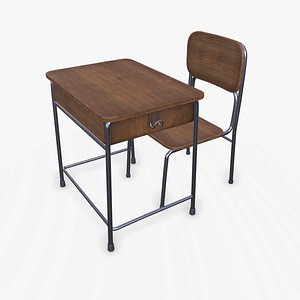 Old School Desk and Chair Low-poly PBR